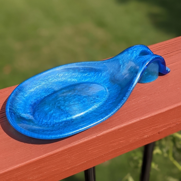 Spoon Rest Blue Resin Art Kitchen Utensil Holder Cozy Kitchen Home Handmade - Picture 5 of 10
